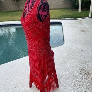 Red fringe flapper dress size small costume
